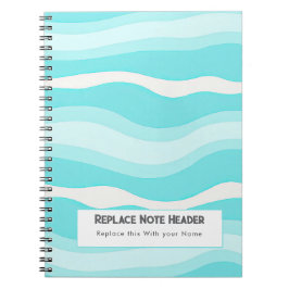 Caderno Espiral Padrão de Onda Personalizado em Aqua e Branco 