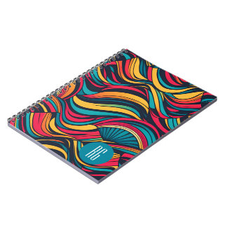 Caderno Espiral Padrão de Ondas de Abstrato personalizadas monogra