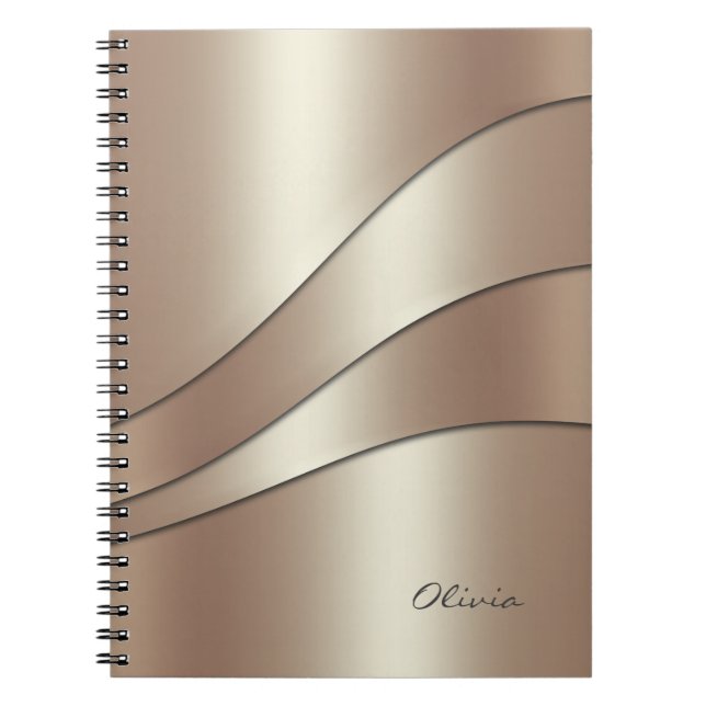 Caderno Espiral Padrão de Ondas do Shimmer de Champagne Elegante c (Frente)
