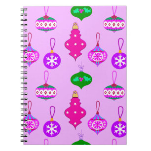 Caderno Espiral Padrão de Ornamento Antiquado em Rosa, Teal e Orqu