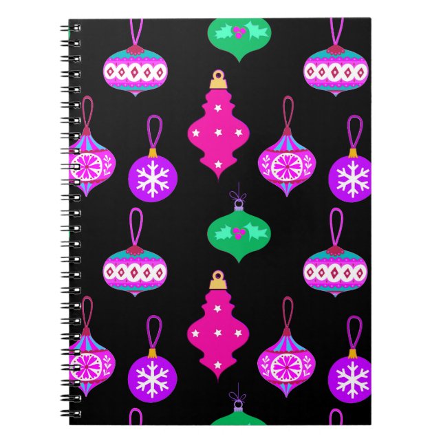 Caderno Espiral Padrão de Ornamento Antiquado em Rosa, Teal e Pret (Frente)