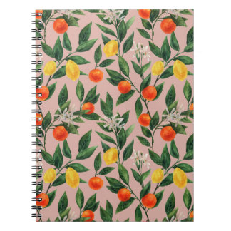 Caderno Espiral Padrão de Ornamento dos Citros de Aquarelas
