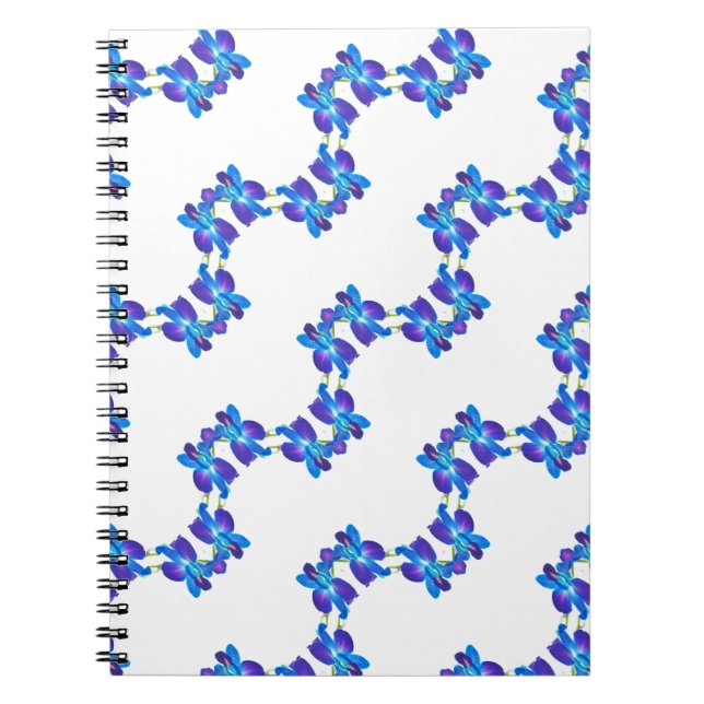 Caderno Espiral Padrão de orquídeas azuis (Frente)