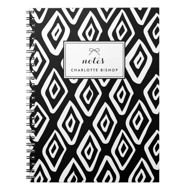 Caderno Espiral Padrão de Ouros Tribais Pretos e Brancos (Frente)