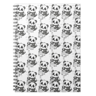 Caderno Espiral Padrão de Página de Colorir Panda Fofinho