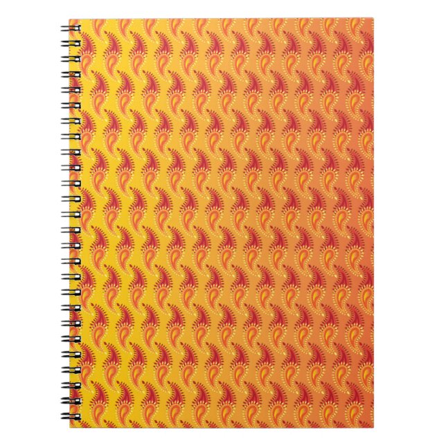 Caderno Espiral Padrão de Paisley Persa - Chama Laranja Oriental T (Frente)