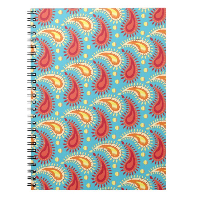 Caderno Espiral Padrão de Paisley Persa do Laranja-Turquesa Orient (Frente)
