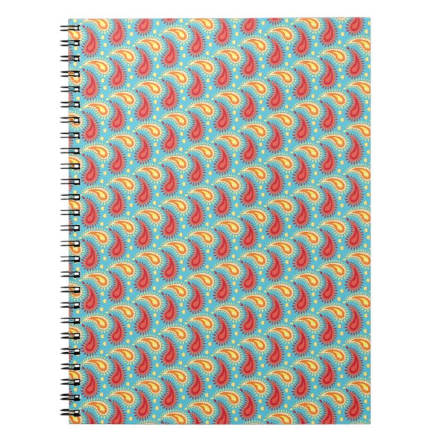 Caderno Espiral Padrão de Paisley Persa do Laranja-Turquesa Orient (Frente)