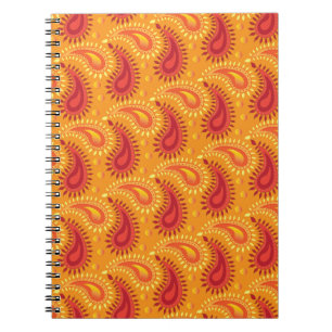 Caderno Espiral Padrão de Paisley Persa Laranja Oriental
