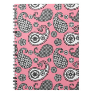 Caderno Espiral Padrão de Paisley, tons de cinza a rosa