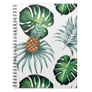 Caderno Espiral Padrão de Palmeira da Selva Tropical de Aquarela d