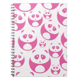 Caderno Espiral Padrão de Panda Branca e Rosa Bebê Kawaii