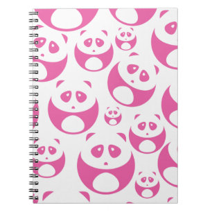 Caderno Espiral Padrão de Panda Branca e Rosa Bebê Kawaii
