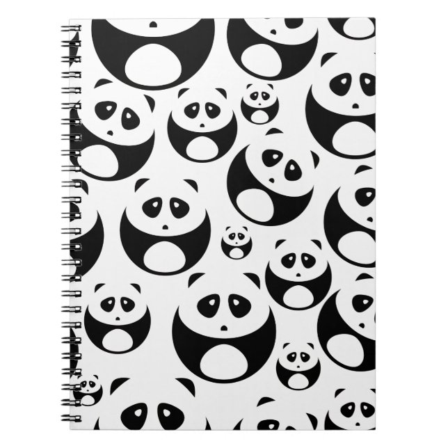 Caderno Espiral Padrão de Panda Branco e Preto de Kawaii (Frente)