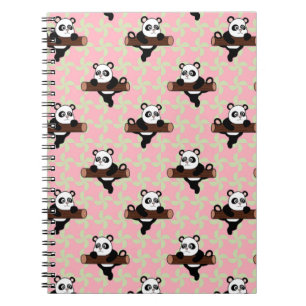 Caderno Espiral Padrão de Panda Fofo em Rosa – Kawaii Sem Costura