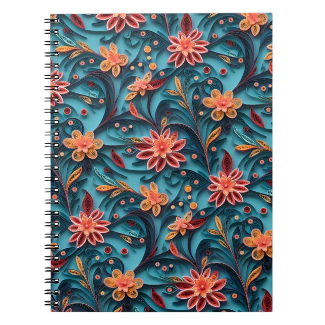 Caderno Espiral Padrão de papel floral perfeito Computador fotográ (Frente)