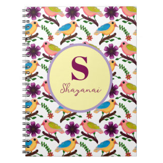Caderno Espiral Padrão de pássaros personalizado e customizado Ca