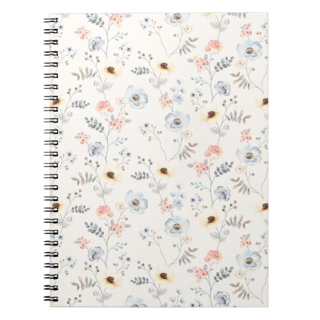 Caderno Espiral Padrão de Pastel Poppy Floral Garden (Frente)