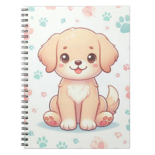 Caderno Espiral Padrão de Pata de Cachorrinho Pastel Kawaii