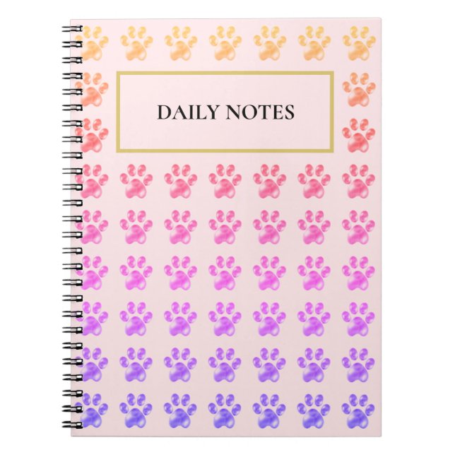 Caderno Espiral Padrão de Pata Multicolorido em Rosa (Frente)
