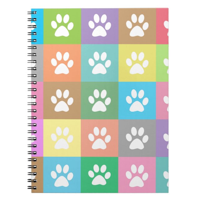 Caderno Espiral Padrão de patas coloridas (Frente)