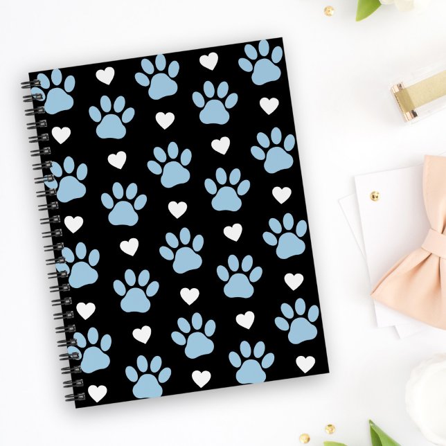 Caderno Espiral Padrão De Patas, Patas Cachorros, Patas Azuis, Cor (Criador carregado)