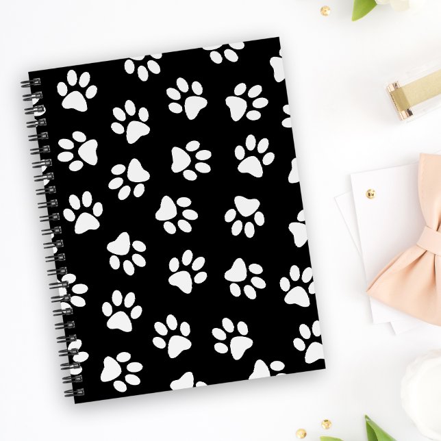 Caderno Espiral Padrão De Patas, Patas Cachorros, Patas Brancas (Criador carregado)