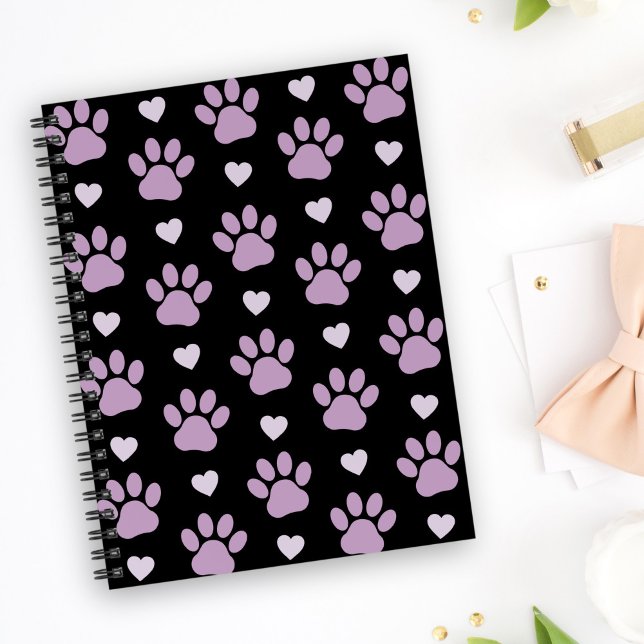 Caderno Espiral Padrão De Patas, Patas Cachorros, Patas Liláticas, (Criador carregado)