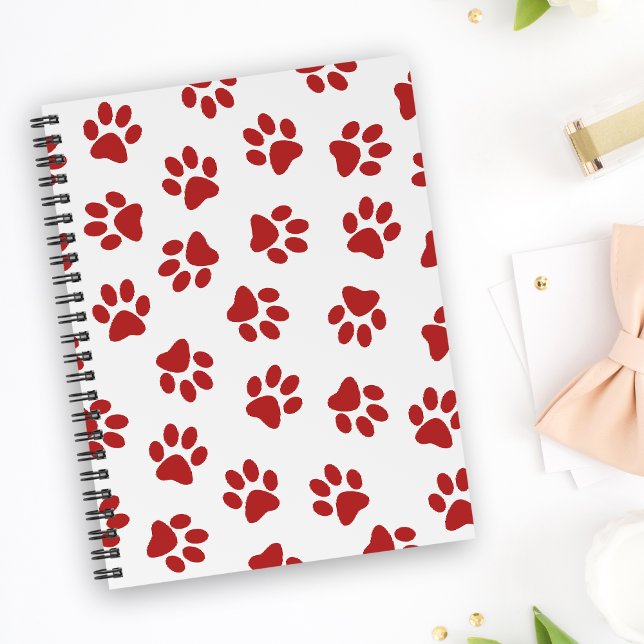 Caderno Espiral Padrão De Patas, Patas Cachorros, Patas Vermelhas (Criador carregado)