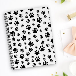 Caderno Espiral Padrão De Patas, Patas Cachorros, Preto e Branco