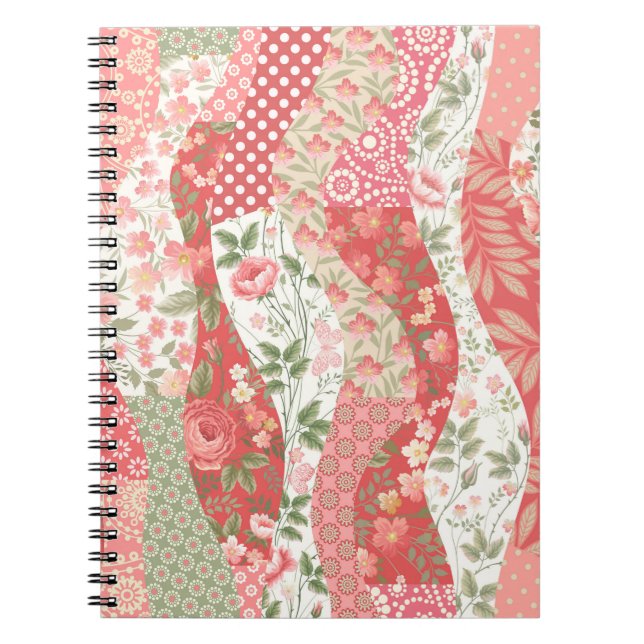 Caderno Espiral padrão de patch sem falhas com rosas (Frente)