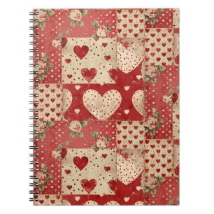 Caderno Espiral Padrão de patch vermelho do chique