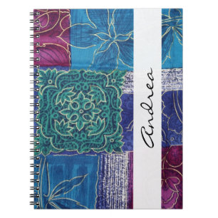Caderno Espiral Padrão de Patchwork, Fundo de Patchwork, Seu Nome