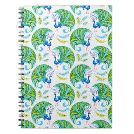 Caderno Espiral Padrão de Pavão e Penas