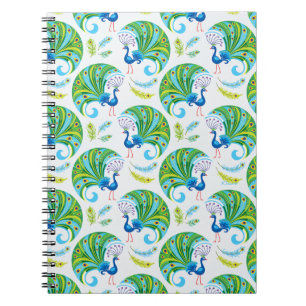 Caderno Espiral Padrão de Pavão e Penas
