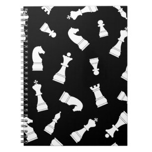 Caderno Espiral Padrão de Peça de Xadrez Preto e Branco
