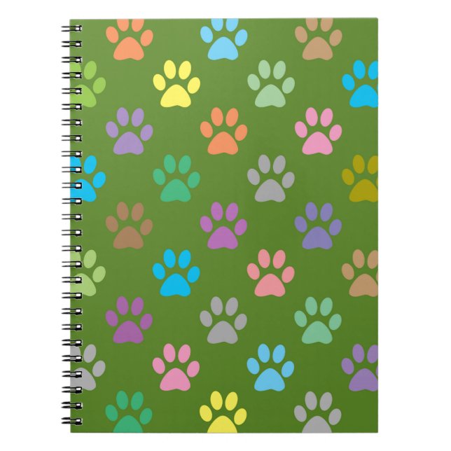 Caderno Espiral Padrão de pegadas coloridas (Frente)
