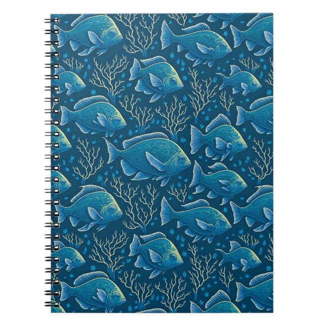 Caderno Espiral Padrão de Peixe Azul (Frente)