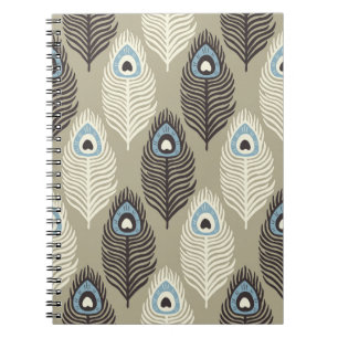 Caderno Espiral Padrão de pena de peacock, estilo de vintage.