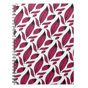 Caderno Espiral Padrão de Pena Rosa Vibrante