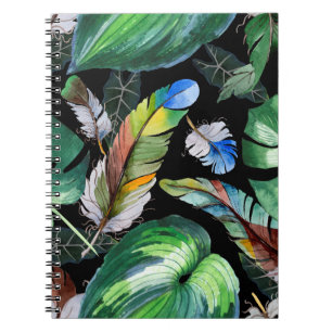 Caderno Espiral Padrão de penas de aves aquáticas da asa. Aquare