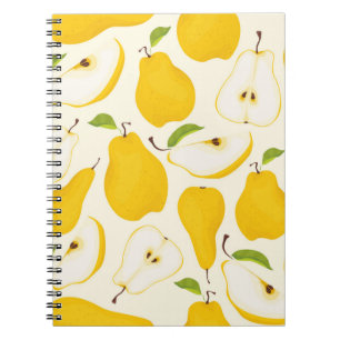 Caderno Espiral Padrão de pera sem costura. Diferentes peras, fru