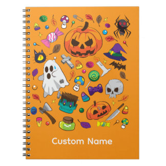 Caderno Espiral Padrão de Personagem de Halloween Fofo