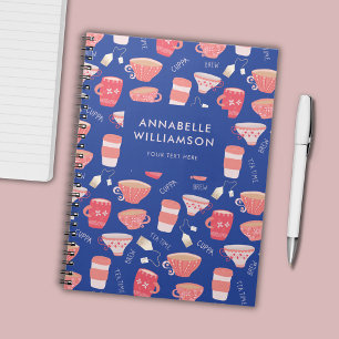 Caderno Espiral Padrão de Pêssego de Xícara de Chá Antiga