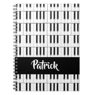 Caderno Espiral Padrão de piano preto e branco