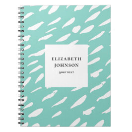 Caderno Espiral Padrão de pincéis de mint. Abstrato moderno