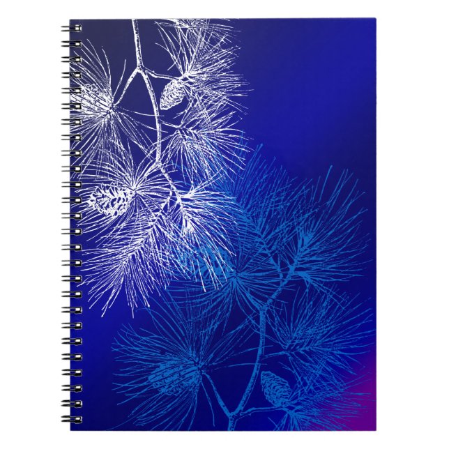 Caderno Espiral Padrão de pinheiro branco azul de inverno (Frente)