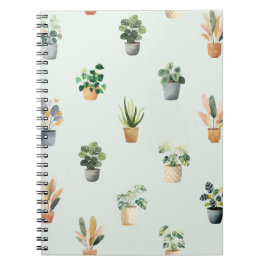 Caderno Espiral Padrão de planta doméstica Desenho botânico de pla