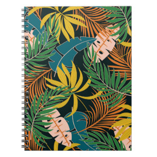 Caderno Espiral Padrão de Plantas Tropicais de Verão