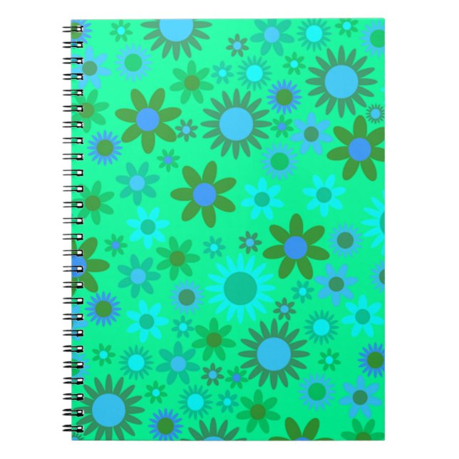 Caderno Espiral Padrão de Poder Floral Verde Brilhante (Frente)